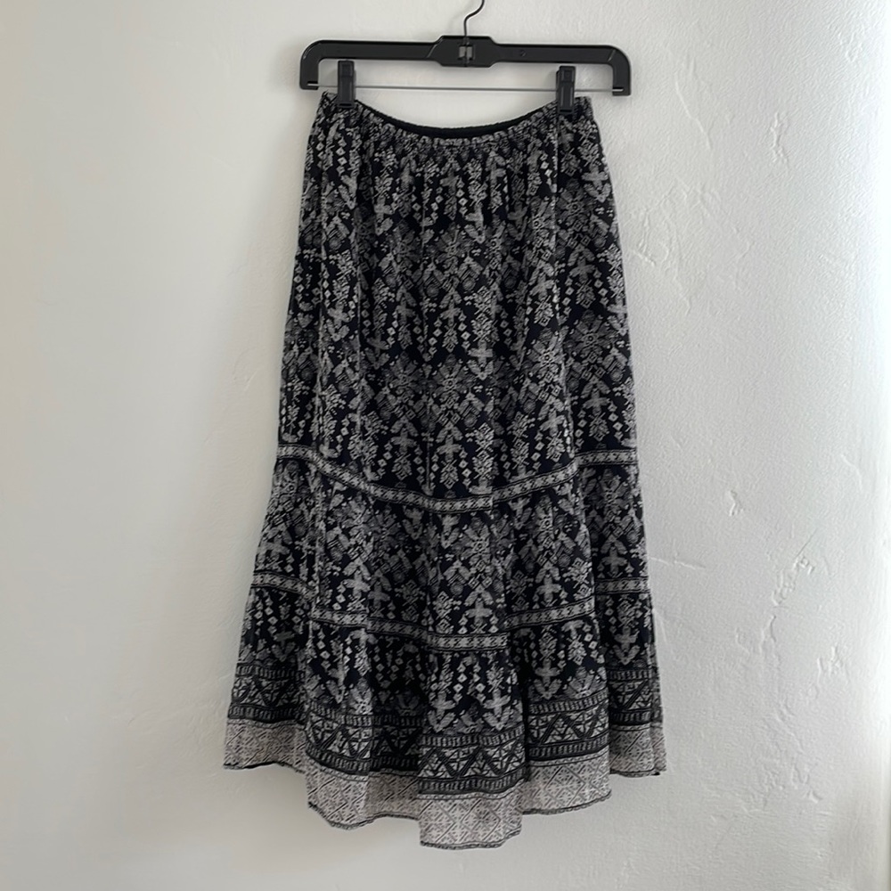 Joie Black Printed Elastic Waist Silk Skirt S